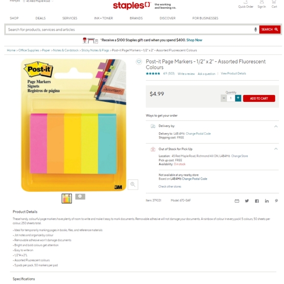 💜 3/$12 NWT Post-It page markers in assorted colours - Picture 2 of 2